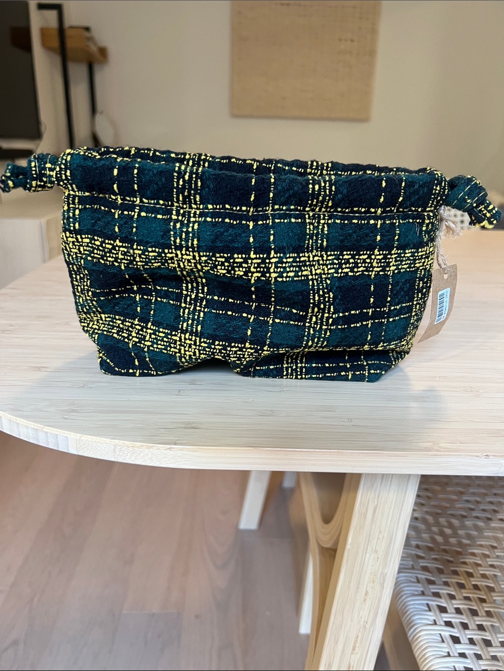 Sisley-Paris Black & Yellow Plaid Drawstring Cosmetic Pouch - Picture 2 of 6